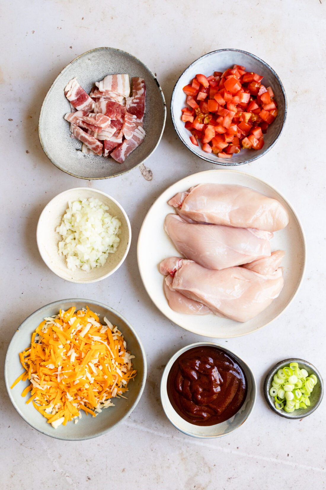 ingredients for Monterey Chicken on white surface.
