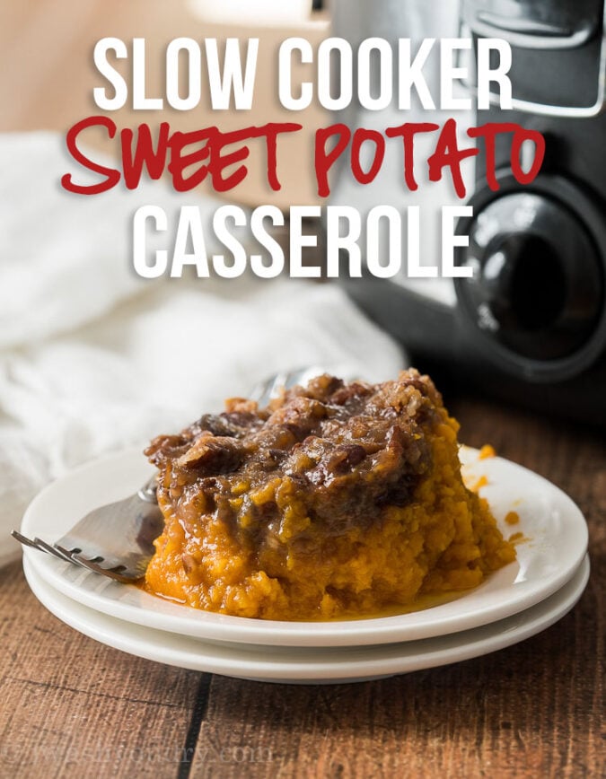 This Crock Pot Sweet Potato Casserole is the perfect way to free up oven space and make a delicious Thanksgiving side dish!