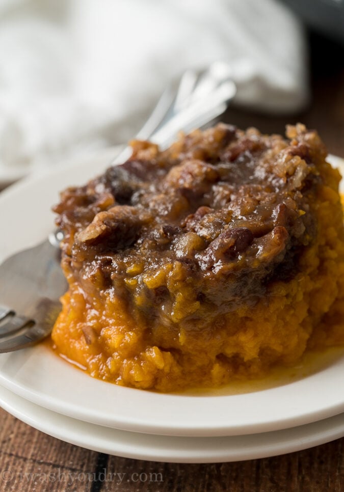 OMG! This Crock Pot Sweet Potato Casserole was SO EASY to make and everyone raved about how delicious it was!