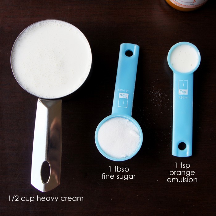 A display of measured out ingredients needed to make 3 minute ice cream