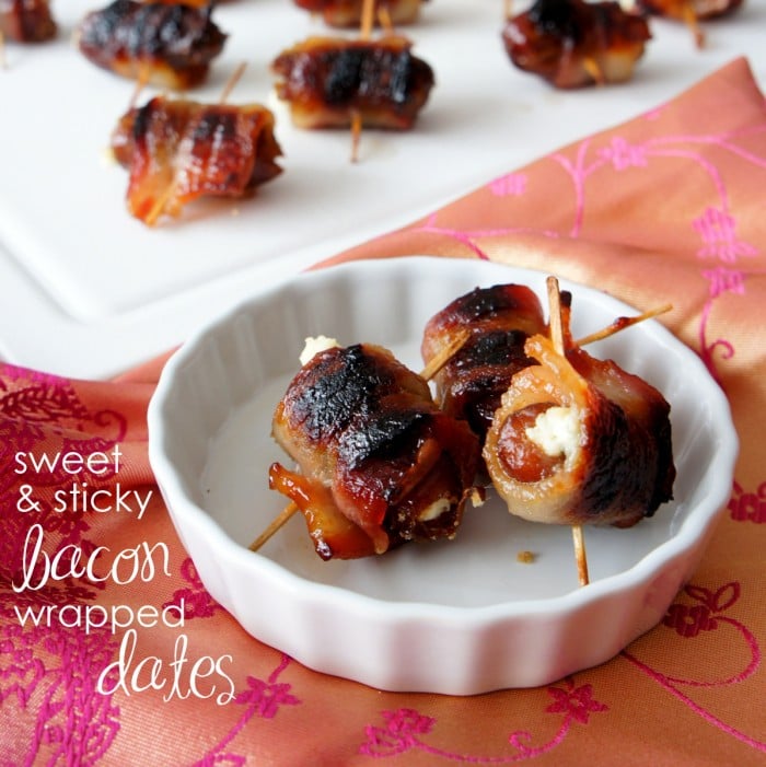 Sweet Sticky Bacon Wrapped Dates are the perfect little appetizer for parties and potlucks!