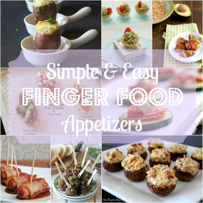 A grid of food pictures with the title \"Simple & Easy FINGER FOOD Appetizers\"