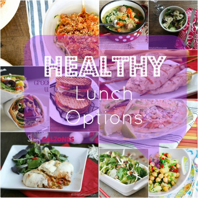 A grid of food pictures with the title "Healthy Lunch Options"