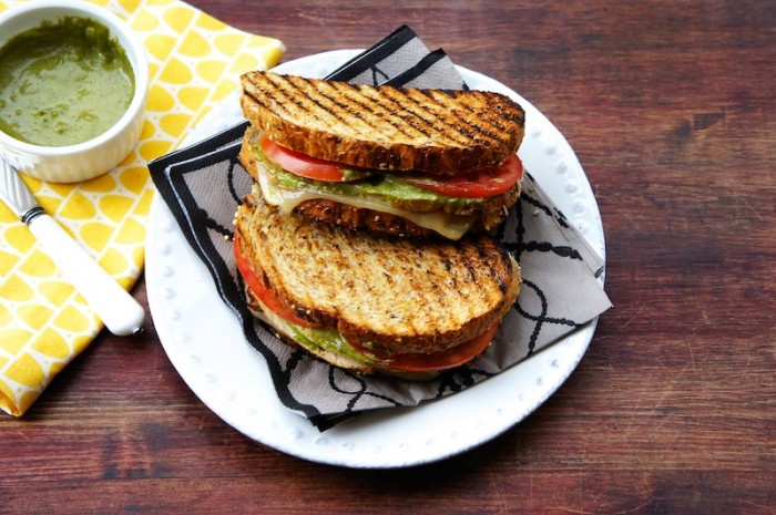 A plate with two grilled Turkey Sandwiches