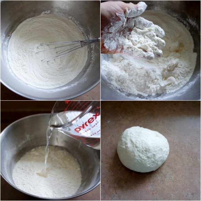 A grid of four pictures demonstrating on how to make homemade tortillas