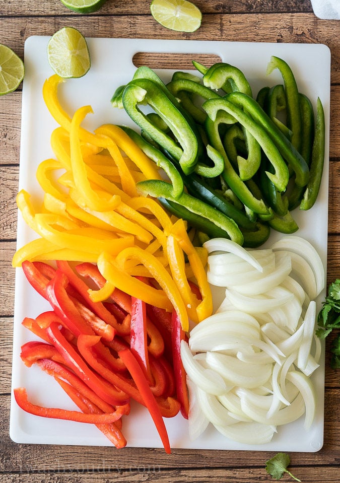 Use sweet bell peppers and white onions for fajita peppers