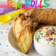 These Birthday Cake Egg Rolls are so fun! They taste like a giant churro that's been stuffed with birthday cake! YUM!