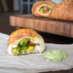 Avocado and Chorizo Stuffed Party Rolls with Creamy Avocado Cilantro Ranch Dip