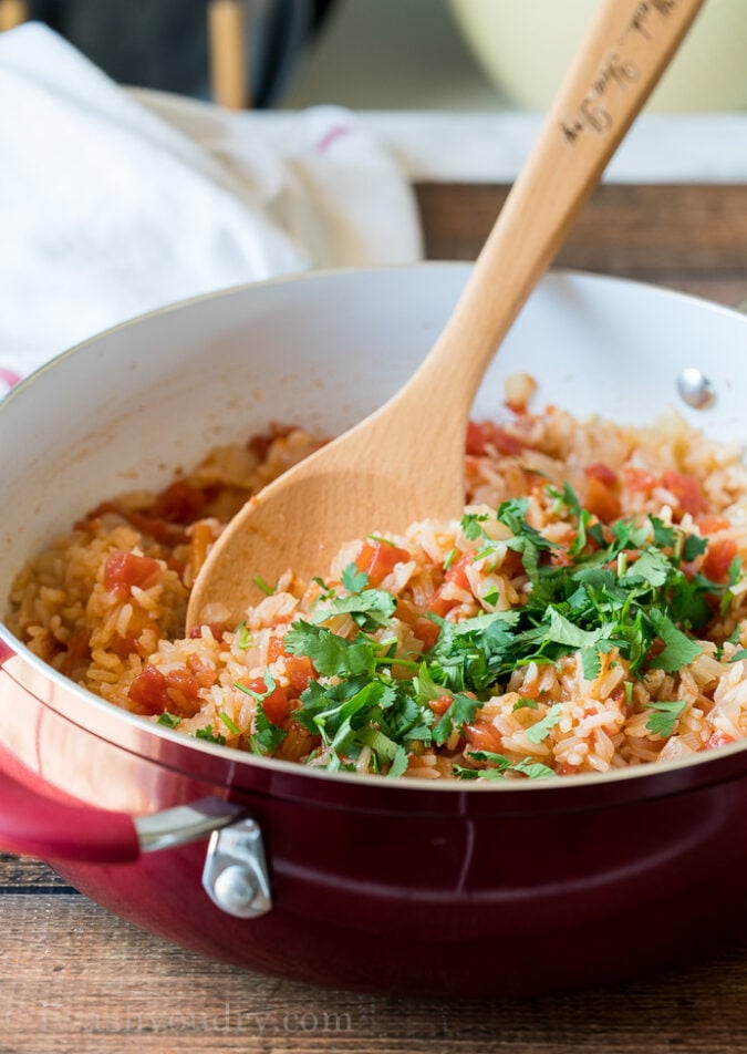 Add in a few tablespoons of freshly chopped cilantro to bring out the flavor of the Mexican Rice Recipe.