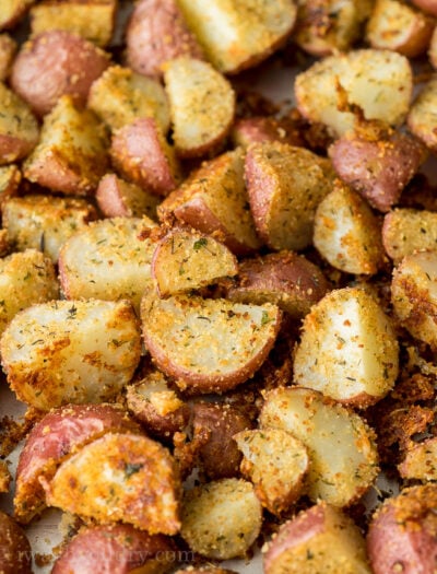 My whole family loves these super simple Parmesan Roasted Potatoes!