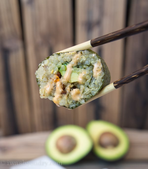 Quinoa and Avocado Sushi Rolls (with sun dried tomatoes and bacon)