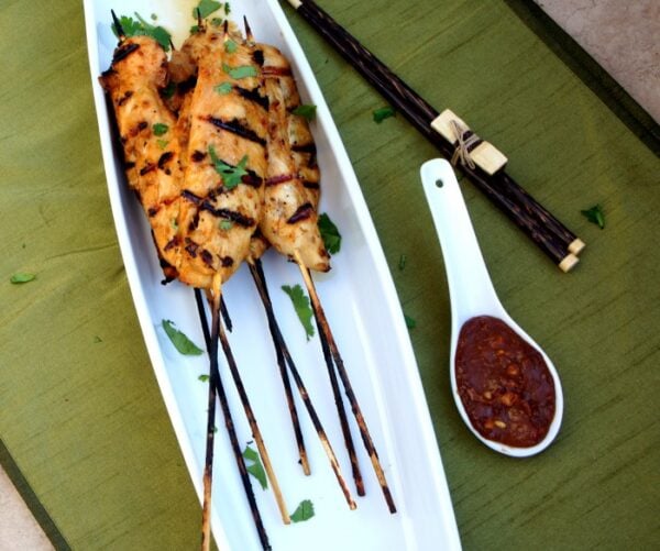 Thai Chicken Satay with a Spicy Peanut Dipping Sauce