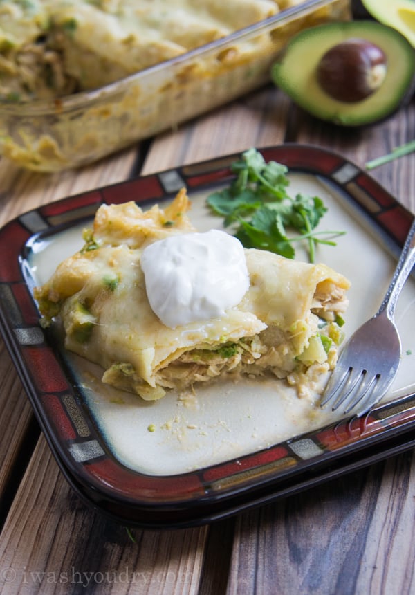 Creamy White Chicken and Avocado Enchiladas