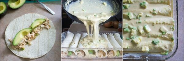 Creamy White Chicken and Avocado Enchiladas