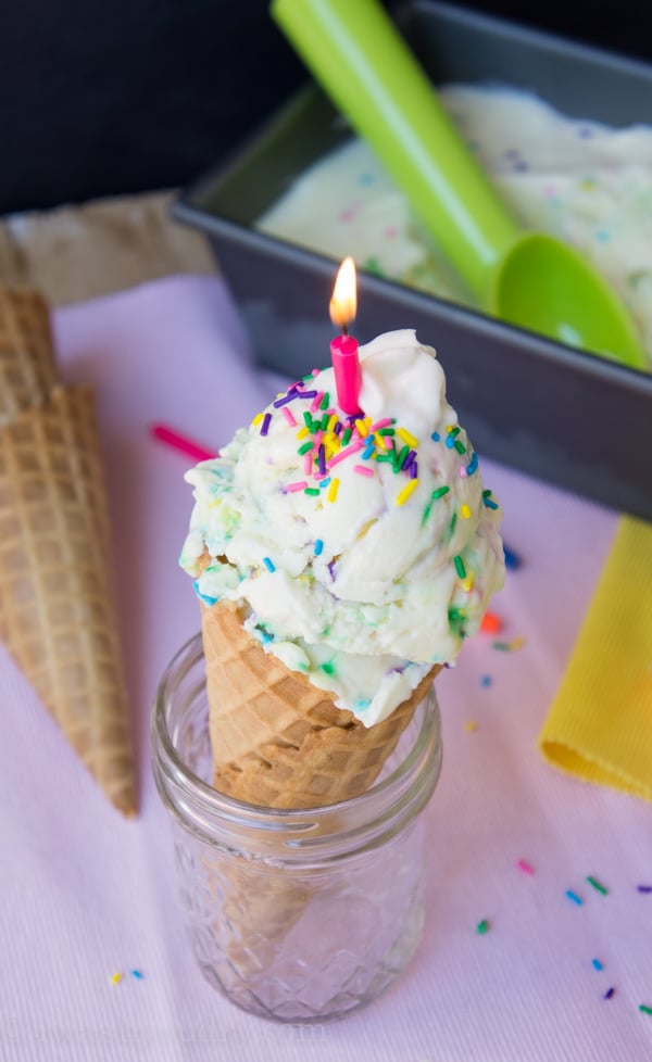 Creamy {Low Fat} Cake Batter Ice Cream with a secret ingredient!