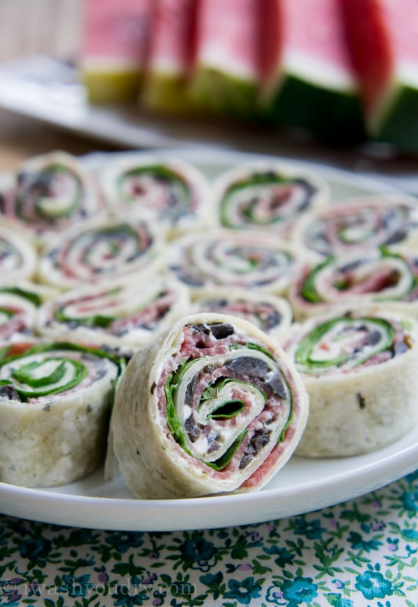 These Salami Olive and Cream Cheese Pinwheels are so good! Made them for a party and they were the first thing gone!