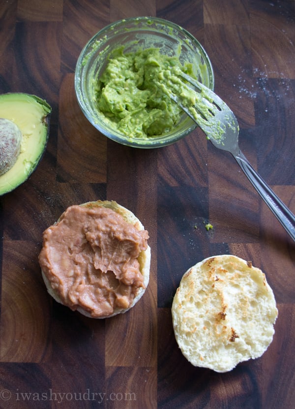 A display on how to make Huevos Rancheros Breakfast Sandwiches