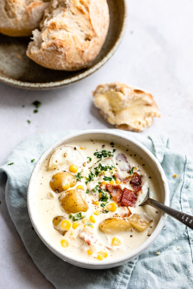 crusty bread with soup