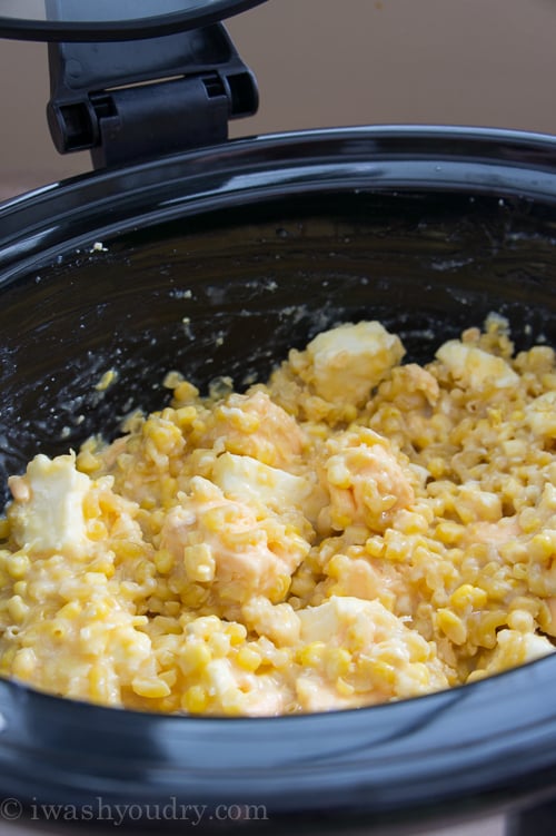 This Slow Cooker Macaroni and Corn Casserole is a super easy side dish that practically prepares itself!