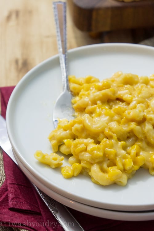 This Slow Cooker Macaroni and Corn Casserole is a super easy side dish that practically prepares itself!