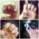A grid of 4 different pictures of close ups of fingernails with fun designs