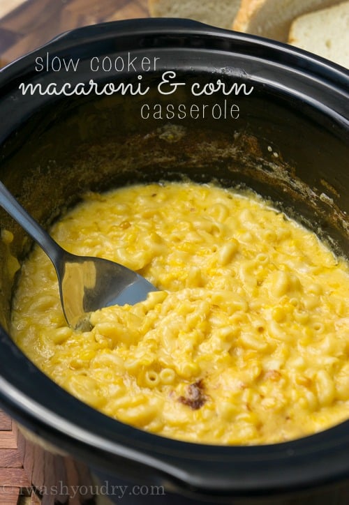 This Slow Cooker Macaroni and Corn Casserole is a super easy side dish that practically prepares itself!
