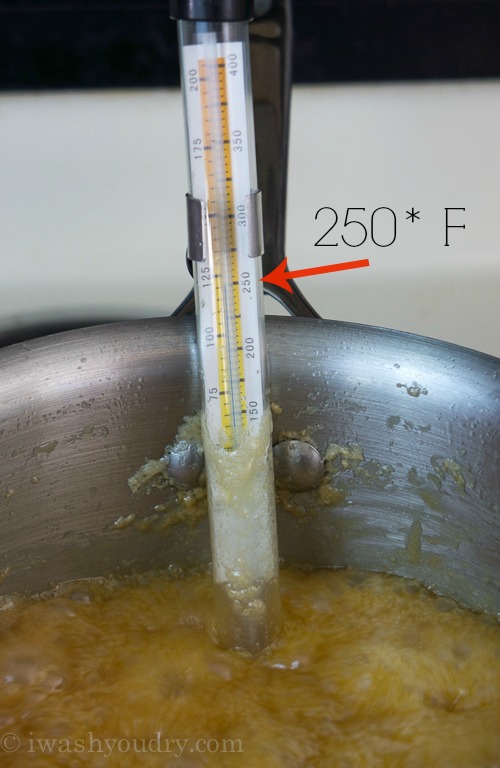 A close up of a candy thermometer