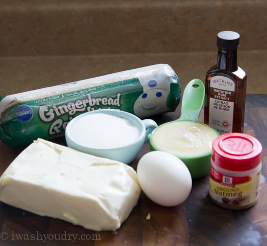 ingredients for cheesecake with gingerbread cookie dough