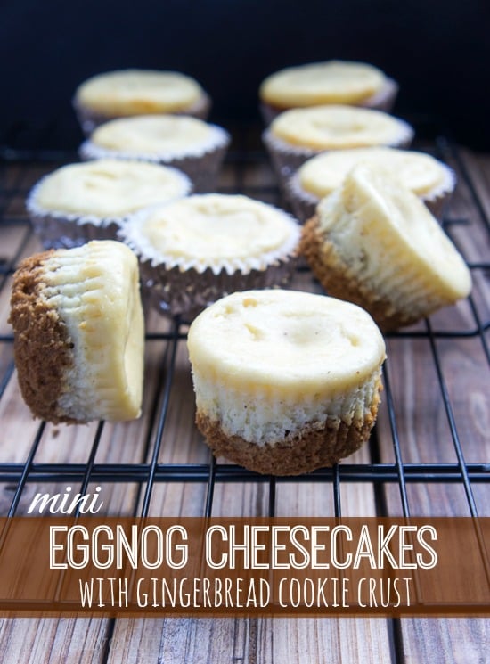 Mini Eggnog Cheesecakes with Gingerbread Cookie Crust