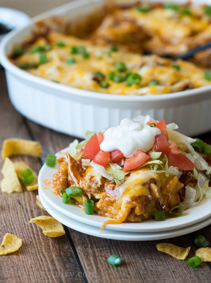 Top this delicious cheesy casserole with all your favorite taco toppings for a complete meal!