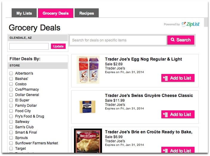 A screenshot of grocery deals.