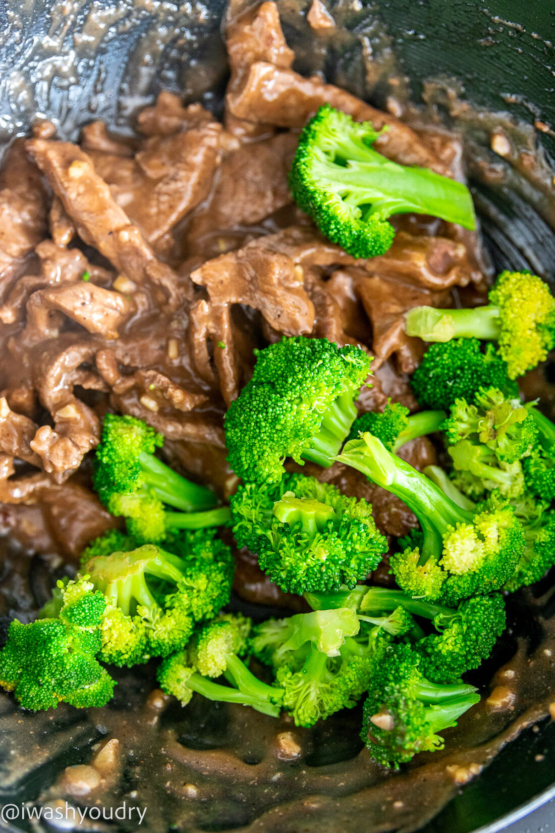 broccoli and beef in skillet