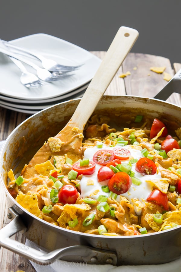 One Skillet Cheesy Chicken Nacho Supreme