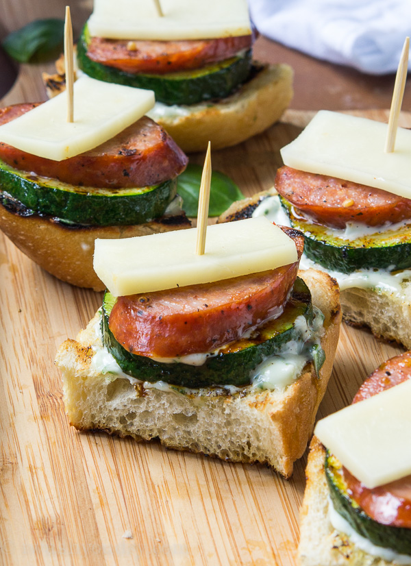 Grilled Sausage and Crostini Stackers