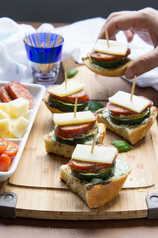 Grilled Sausage and Crostini Stackers