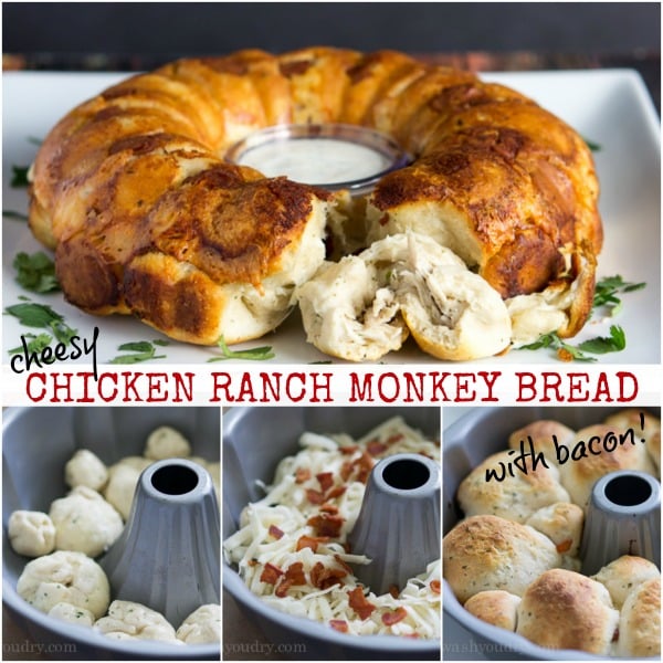 Cheesy Chicken Ranch Monkey Bread … with bacon!! Of course! 