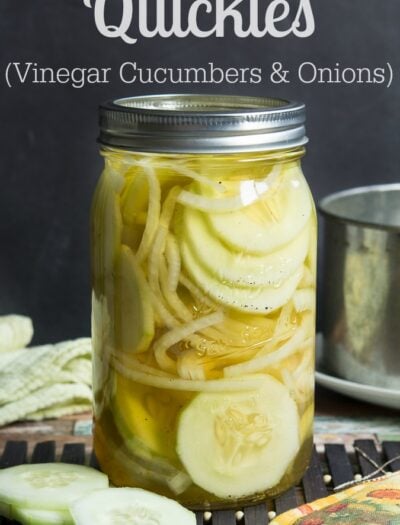 Quickles! It's a quick pickle of sliced cucumbers and sweet onions. So addictive and a fresh (low calorie) snack!