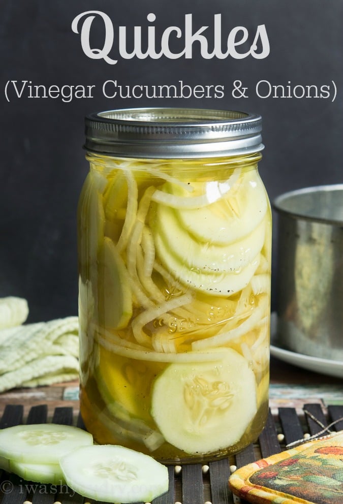 Quickles! It's a quick pickle of sliced cucumbers and sweet onions. So addictive and a fresh (low calorie) snack! 