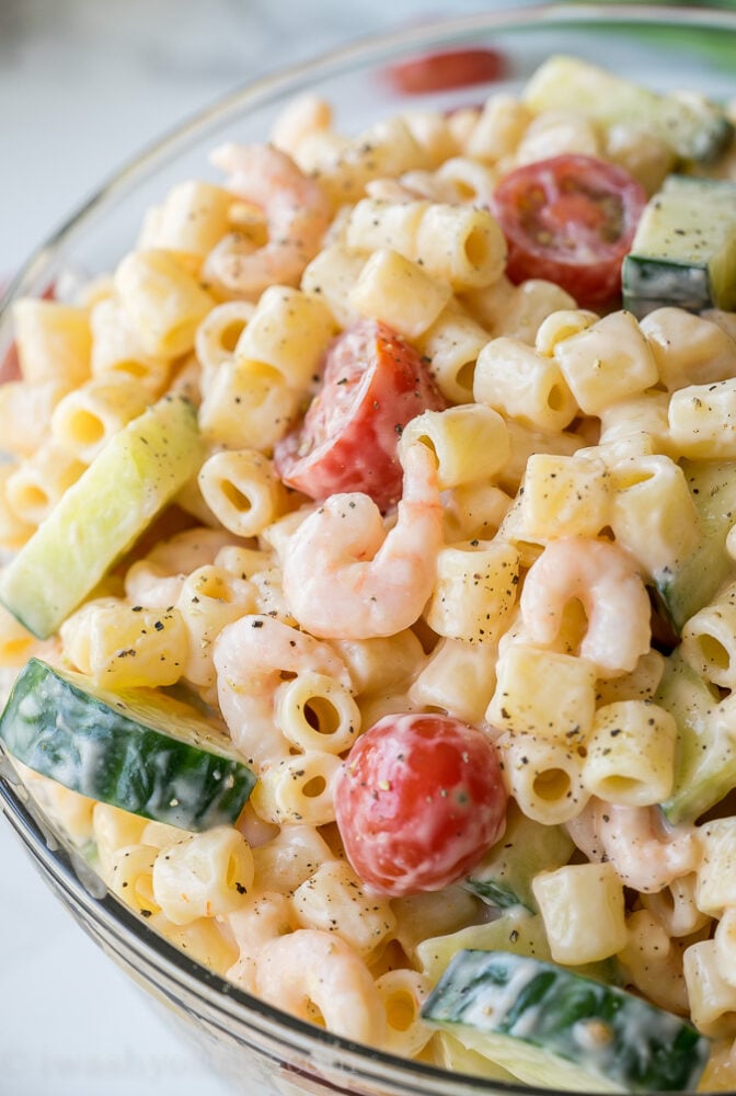 This Shrimp Pasta Salad is beyond delicious! So easy to make and the family LOVES it!