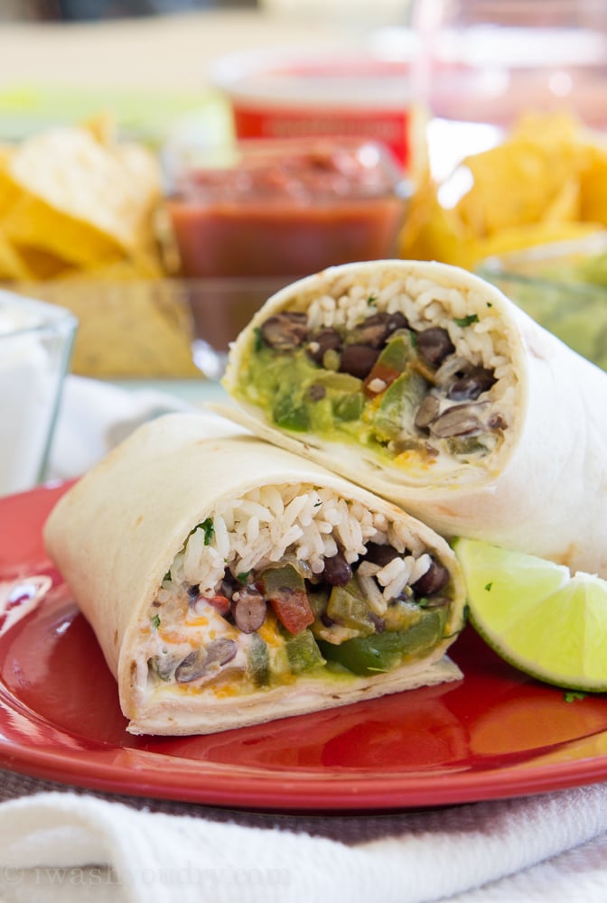 Fajita Veggie Burritos with black beans and rice