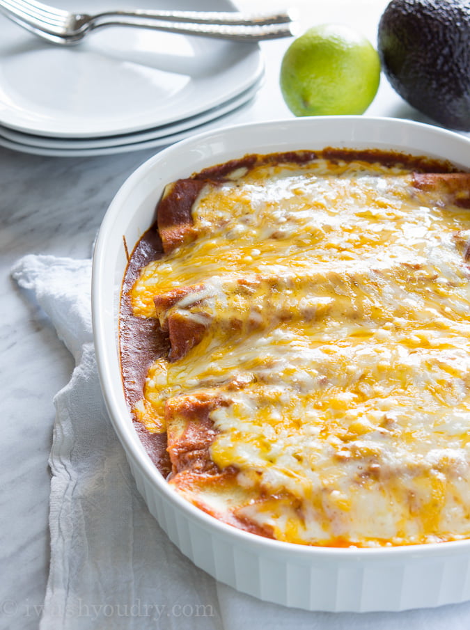 Sweet Pulled Pork Enchiladas with homemade enchilada sauce… these are to die for!! 