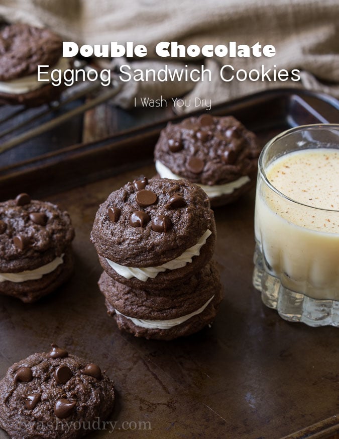 Double Chocolate Chip cookies with an Eggnog Buttercream Frosting in between! 