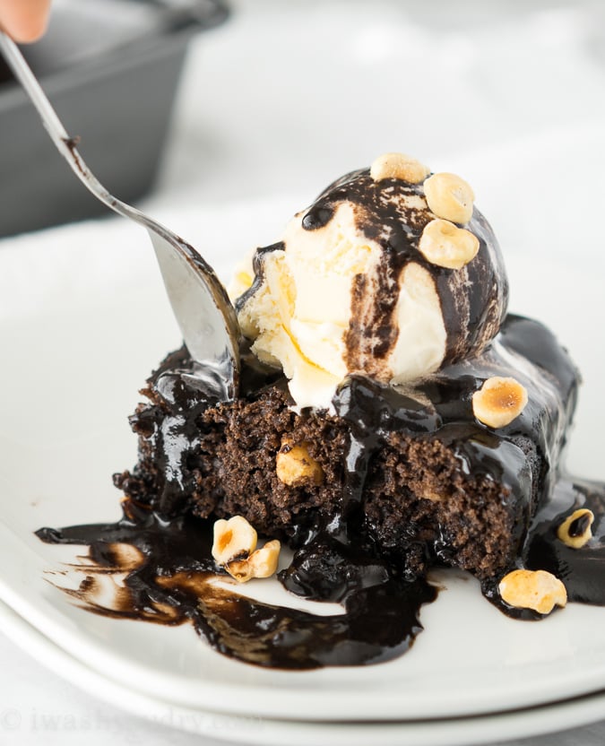 Dark Chocolate Brownie Pudding Cake with Hazelnuts! 