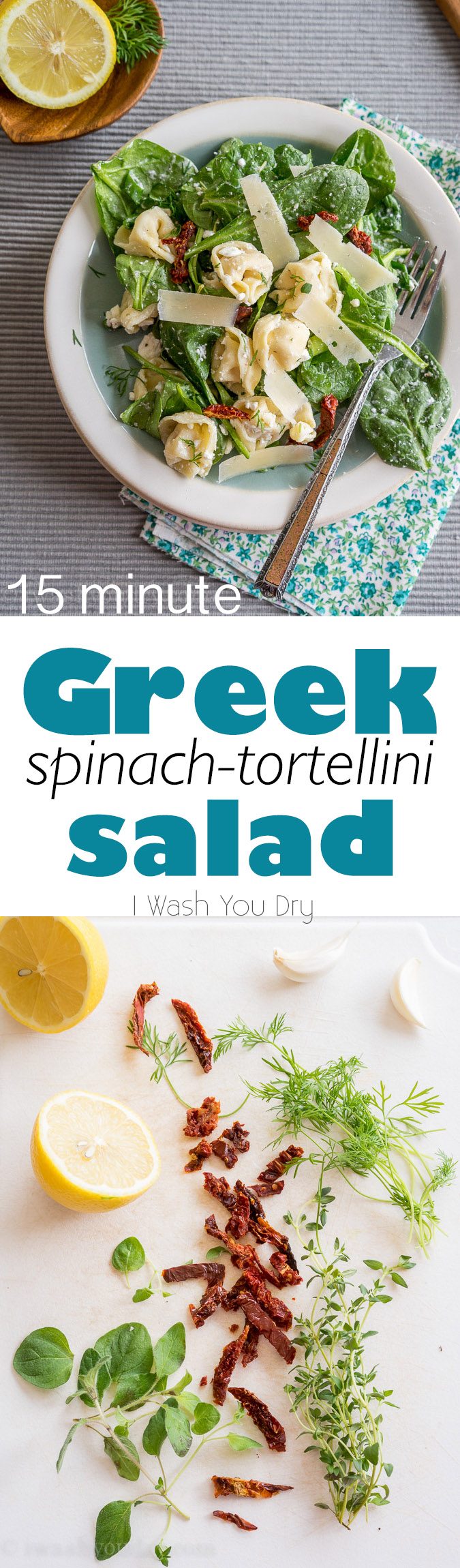 Love this quick and easy Greek Spinach-Tortellini Salad. The flavors are all great together!