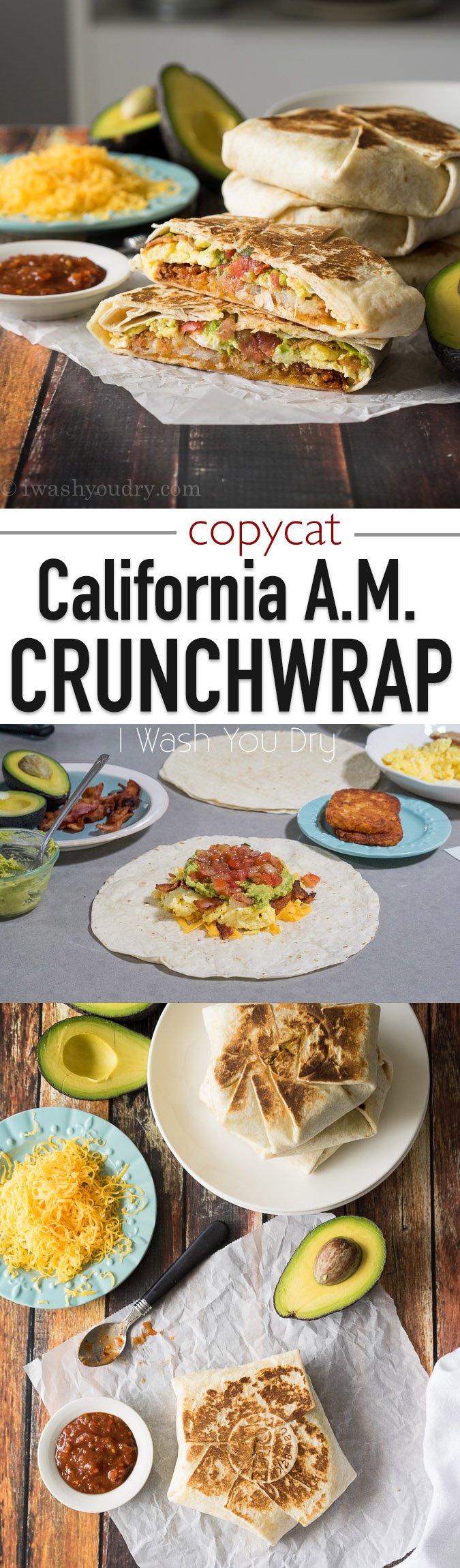 Move over Taco Bell! This breakfast CopyCat California AM Crunchwrap is filled with eggs, crispy hash browns, bacon and avocado! It's downright delicious!