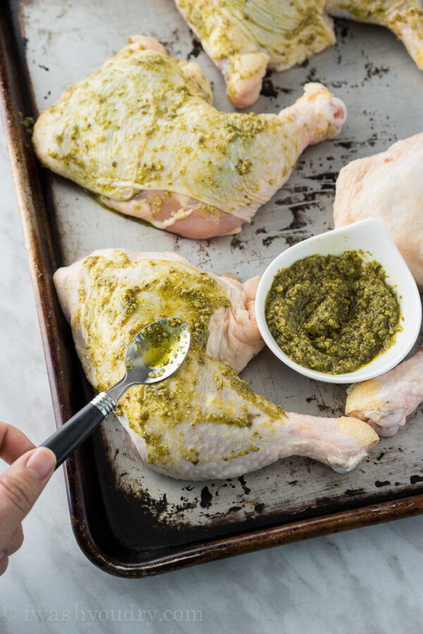 Pesto Chicken Thighs with Broiled Zucchini