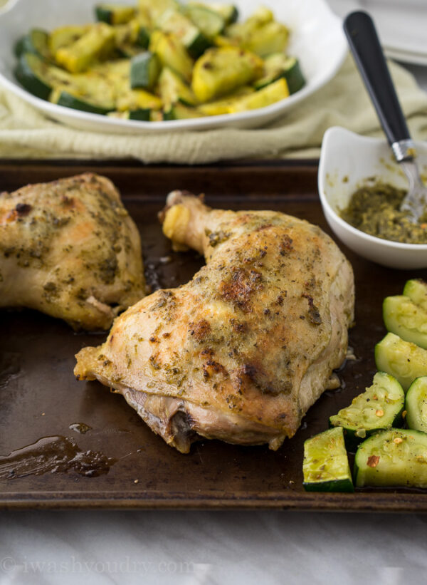 Pesto Chicken Thighs with Broiled Zucchini