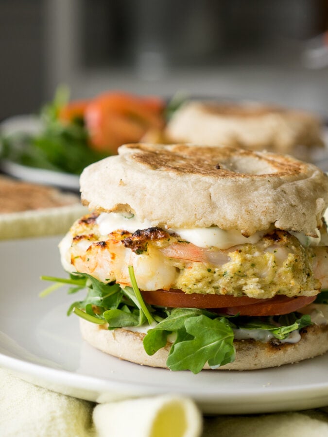 Shrimp Burgers with Herb Mayonnaise and Green Salad - Never Not Hungry