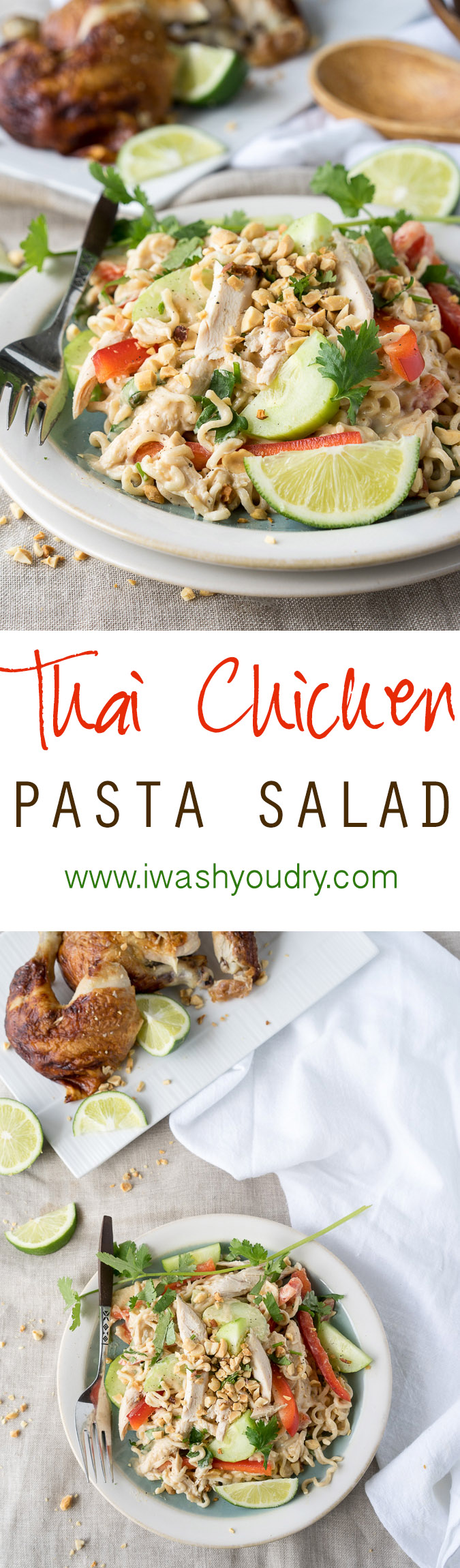 This Thai Chicken Pasta Salad is cool, creamy, and perfect for summer BBQ's!