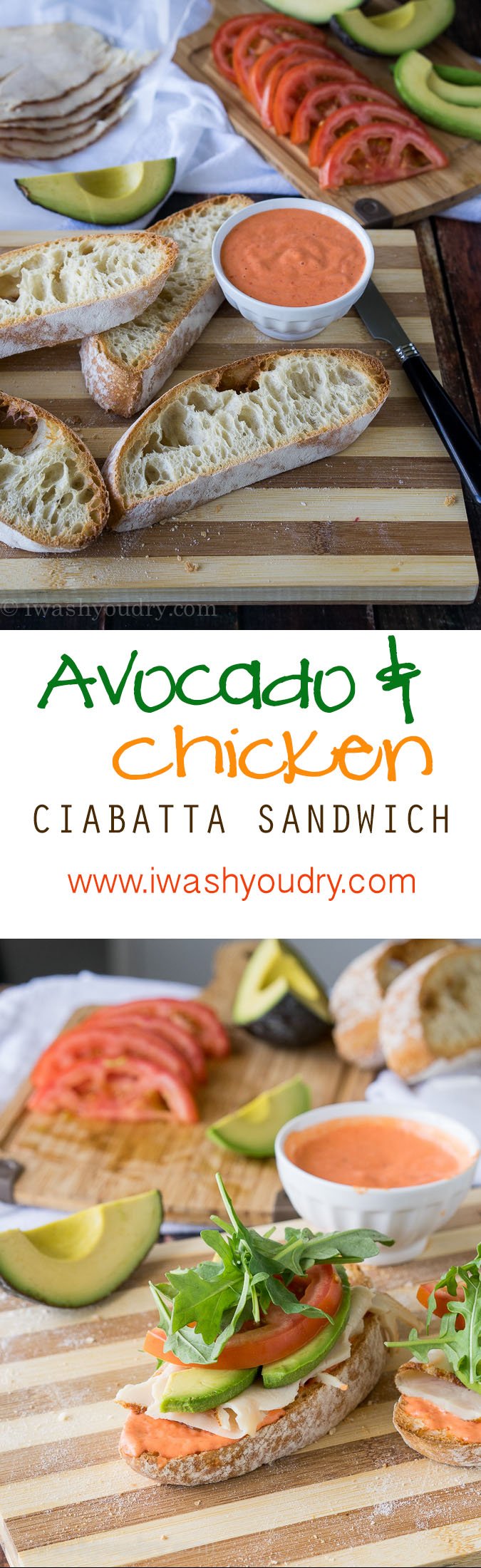 Avocado and Chicken Ciabatta Sandwich with a roasted red pepper aioli! So easy and super delicious!